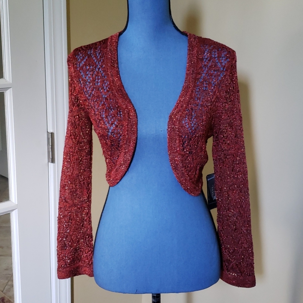 Nicole by Nicole Miller Red Cropped Open-Front Knit Shrug
